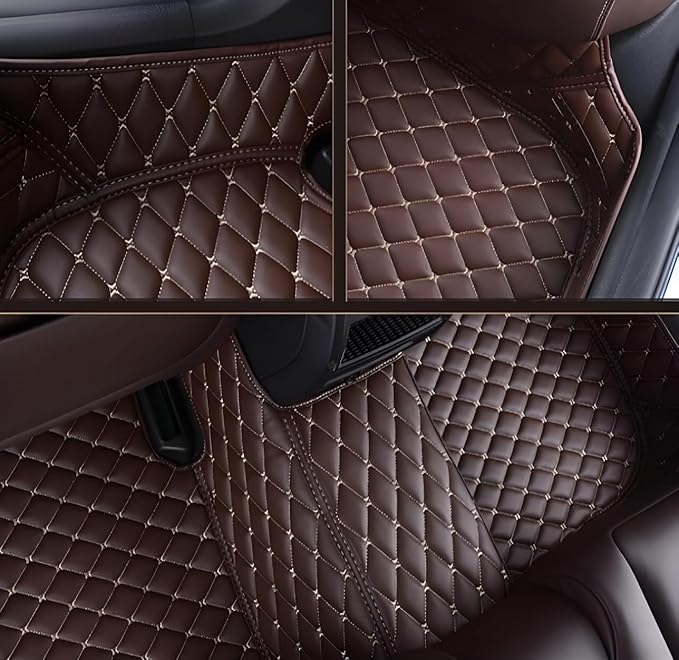 Customize Car Floor Mats for 99% Sedan SUV Sports Car All Weather Leather Full Coverage Waterproof Non-Slip Vehicle Lining Pads (Red Beige)