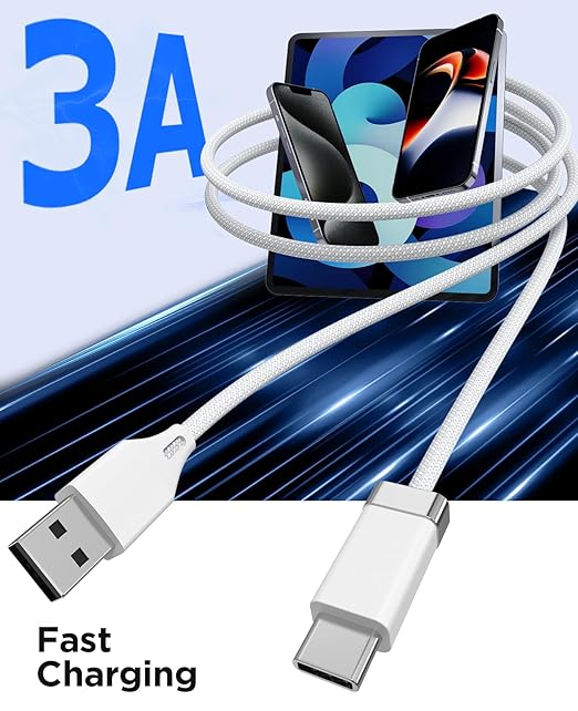 StayCable 5FT USB A to USB C Cable with Built-in Magnetic Holder for Nightstand, Desk and Car, 3A Fast Charging Anti-Fall Cord with 2 Adhesive Metal Plates, Braid Type-C Data Cable for iPhone 17
