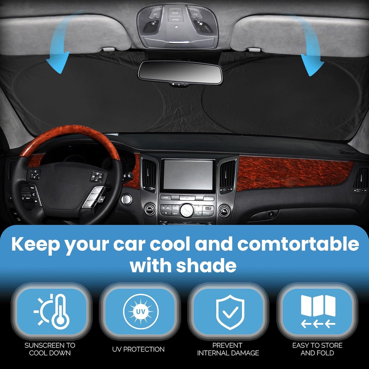 Custom Fit CHR Windshield Sunshade for 2018 2019 2020 2021 Toyota CH-R C-HR CHR, XLE Premium Car Accessories Front Window Reflective Shield Cover for Windshield Sun Visor Protector Block UV Rays