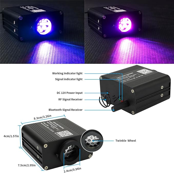 AZIMOM 16W Twinkle & Sound Activate 150pcs*0.03in*6.5ft Fiber Optic Starlight Headliner Kits for Car Home Star Ceiling Sky Decoration, APP& Remote Control Light Engine End Glow Fiber Strands