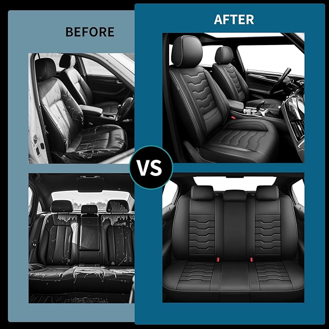 Fit Frontier Car Seat Covers Compatible with Nissan Frontier 2010-2025 2026 -Full Set Premium Leather， Waterproof Breathable， All-Weather Seat Cushion Protecto&Airbag Compatible（Full Set,Black
