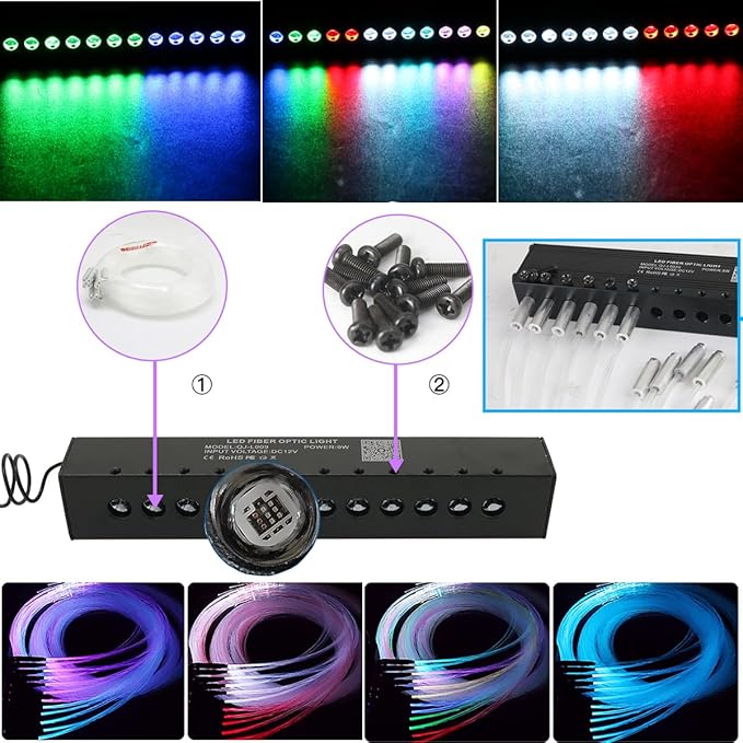 AZIMOM Dual Color 32W Fiber Optic Starlight Headliner Kits 900pcs 0.03in 9.8ft, RGB Meteor Shooting Star, Sound Activated Remote APP Control Home Car Ceiling Décor