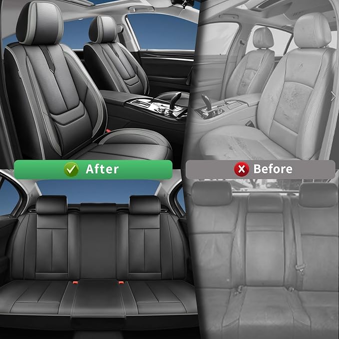 Fit Camry Car Seat Covers for Toyota Camry 2012-2024 2025 2026 -Upgraded Premium Waterproof & Breathable Leather,Airbag Compatible,All-Weather Seat Cushion Protector,Full Set,Black-Grey