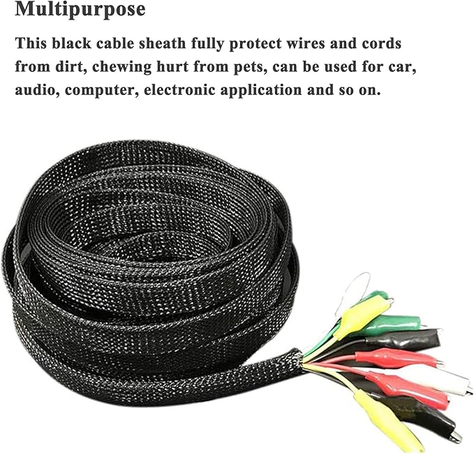 25ft - 1/4 1/2 Inch Cable Management Sleeve Protector,Wire Loom PET Expandable Wire Sleeving for Office TV Computer Home Theater Engine Bay Cord Organizer,Protect Cables from Pet Cat Dog Chewing,Black