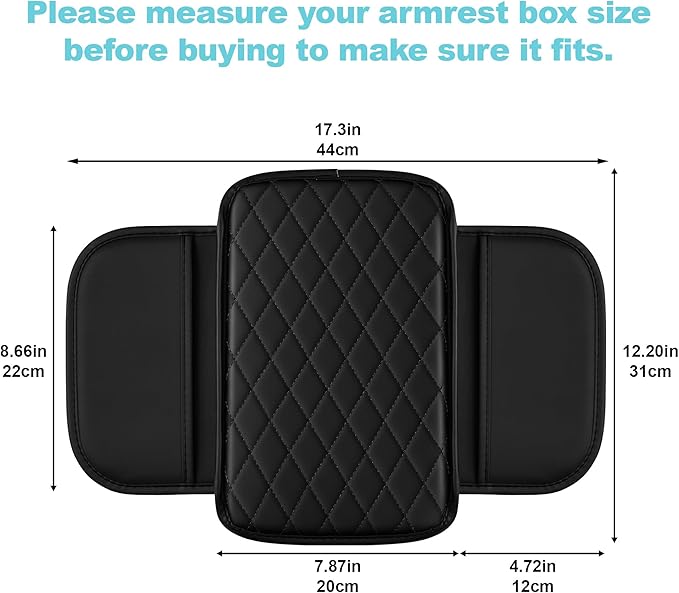 Center Console Cover Fit for Kia Forte 2010-2024 with 2 Storage Bags Waterproof Leather Quilted Pattern Car Armrest Cover Cushion Anti - Slip(Black)