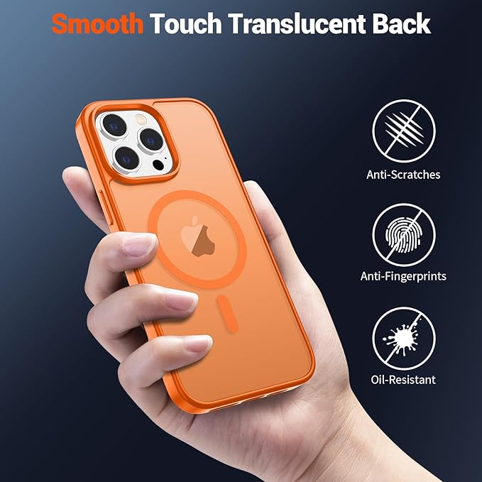 SUPFINE Magnetic for iPhone 15 Pro Max Case with Screen Protector (Compatible with MagSafe) (Military Grade Drop Protection) Translucent Matte Shockproof Phone Cover,Starry Orange