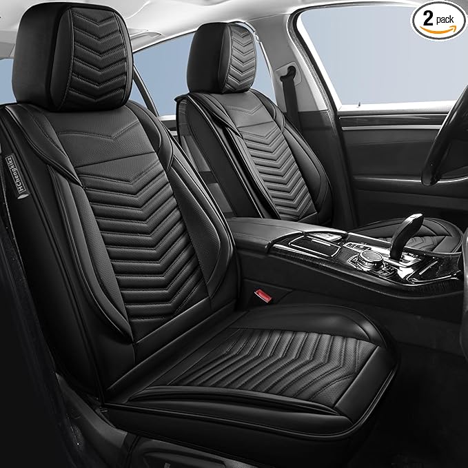 Car Seat Covers, Breathable & Waterproof Faux Leather Automotive Seat Covers for Cars SUV Truck Sedan, Universal Anti-Slip Driver Seat Cover with Backrest (2 PCS Front Seat, Black)