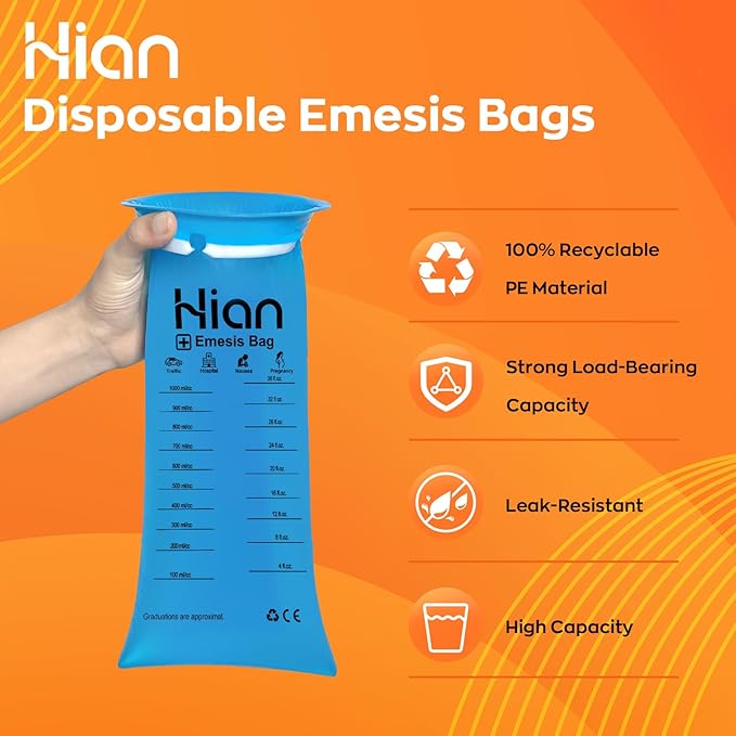 Hion Vomit Bags Disposable – 26 Pack 1000ml Emesis Bags – Leak Resistant, Medical Grade, Portable – Perfect for Motion, Car & Aircraft Sickness, Pregnant Women