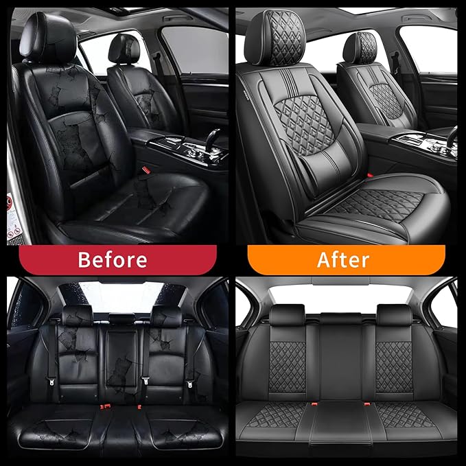Fit Highlander Car Seat Covers (5 Seats) for Select Toyota Highlander 2007-2026 - Full Coverage Leather,Airbag Compatible, Waterproof & All Weather Seat Cushion Protector,Full Set,Black