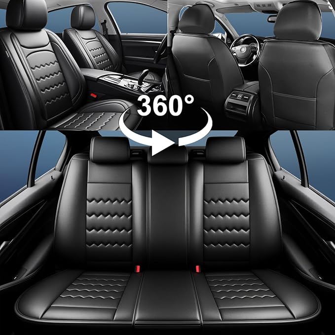 Car Seat Covers Custom Fit for Mazda 3 2007-2026, Premium Leather, Full Coverage Leather Waterproof Breathable Seat Covers, Automotive Seat Protectors, Airbag Compatible(Full Set Seats, Black)