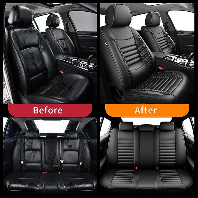 Fit Yaris Car Seat Covers for Toyota Yaris 2008-2018 2019 2020-Upgraded Premium Waterproof & Breathable Leather, Airbag Compatible, All-Weather Seat Cushion Protector (Full Set, Black)
