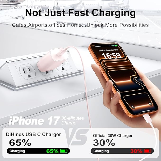 Phone 17 16 15 Charger Fast Charging,30W USB C Phone 17 16 15 Pro Max Charger Block &10FT Long Type C Cable Cord for i.Phone 17/17 Air/17 Pro/17 Pro Max/16/16 Plus/16 Pro/16 Pro Max/15/15 Pro Max,Pink