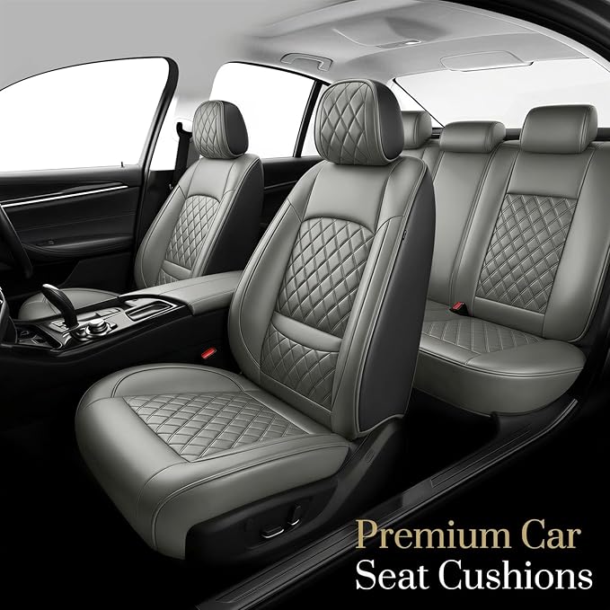 Fit Ioniq Car Seat Covers for Hyundai Ioniq 2017-2026 - Premium Leather, Waterproof, All-Weather, Airbag Compatible, Anti-Slip, Breathable, Easy Install, Seat Protectors, Full Set, Gray