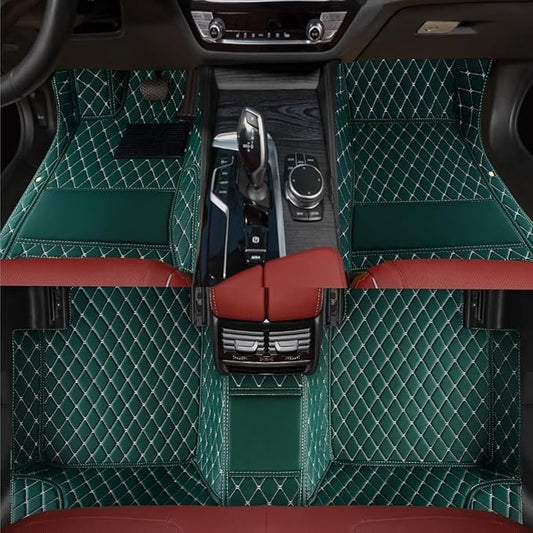 Custom Personalized Floor Mats for Cars，Luxury Full Coverage All Weather Car Floor Mats，Anti-Slip Leather Car Mat Set ，Custom Floor Mats for 99% of Cars, Trucks & SUVs (Green)