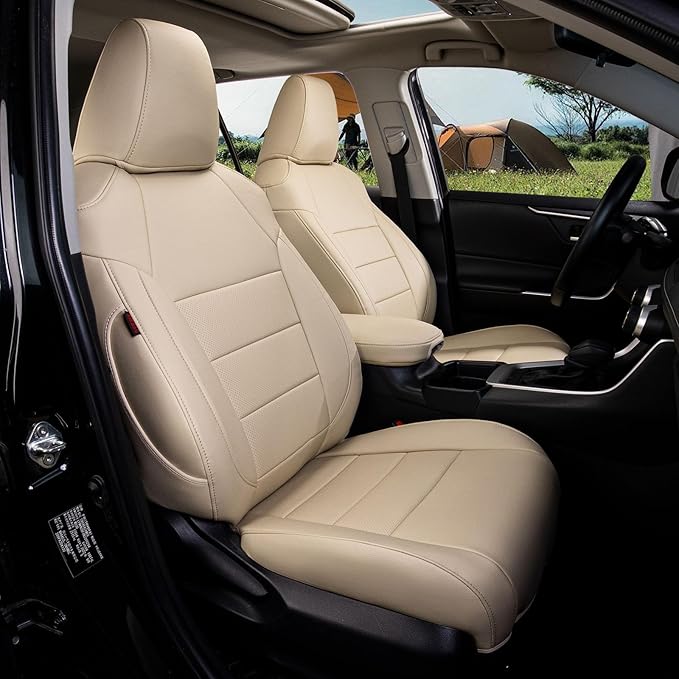 coverdream Rav4 Seat Covers Custom Fit for Toyota Rav4 2013-2018 XLE/Platinum/Limited/SE SUV,Fully Covered,Luxury Waterproof Leather Car Seat Protector,Armrest Cover Included (Full Set,Beige)