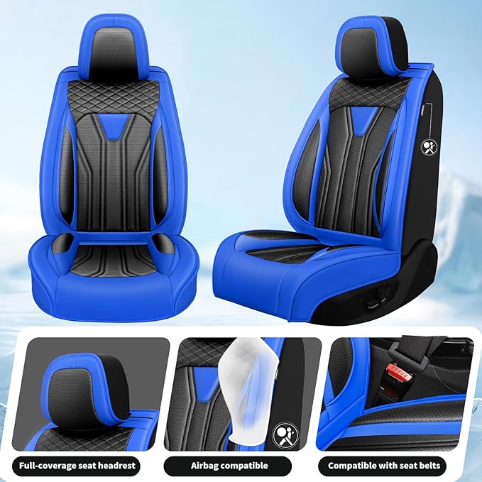 Fit Rogue Car Seat Covers Compatible with Nissan Rogue 2011-2025 2026 - Premium Leather， Waterproof Breathable， All-Weather Seat Cushion Protecto&Airbag Compatible (2 Front Seat Blue&Black)