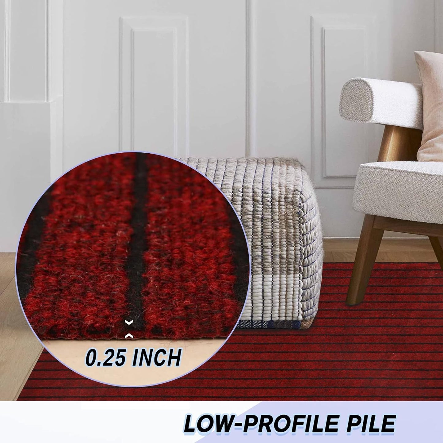 Custom Size Backed Non-Slip Area Rugs Runner, Easy Clean, Waterproof Runner Rugs for Hallway Entryway, Kitchen, Laundry, 3FT x 52FT, Red Stripe