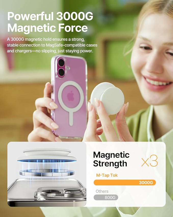 Sinjimoru for MagSafe Phone Grip, Soft Silicone Magnetic Finger Grip for iPhone 17/16/15/14/13, Comfortable One-Touch Holding, M-Tap Tok Pink
