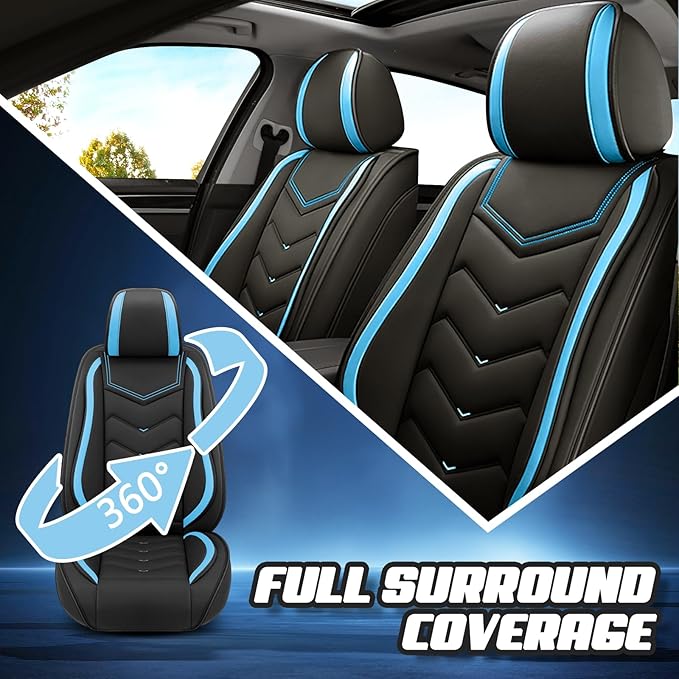 Car Seat Covers for KIA Sedona 2003-2021, Premium Nappa Leather Car Seat Cover, Stylish Sport Seat Covers， Automobile Seat Cover Sets.(Standard 5 Seats/Black Blue)