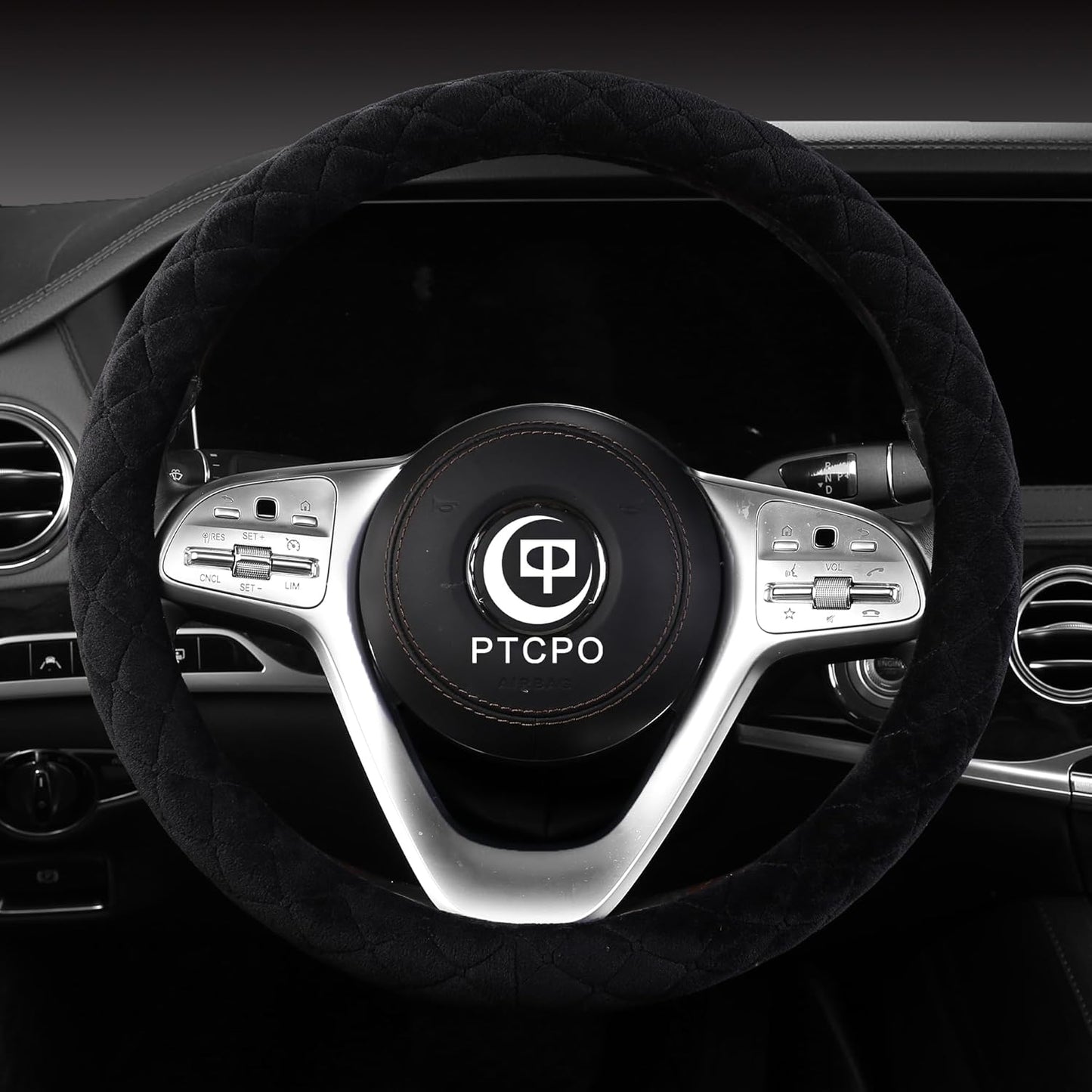 Soft Car Steering Wheel Cover for Sedan, SUV, Warm Luxury Velvet, Odorless, Universal, Anti Slip, Summer Winter, Black, Standard Size[14" 1/2-15"](37-38cm)