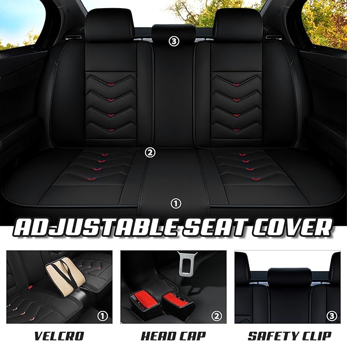 Car Seat Covers for Cadillac CTS 2003-2019, Premium Nappa Leather Car Seat Cover, Stylish Sport Seat Covers， Automobile Seat Cover Sets.(Luxury 5 Seats/Black)