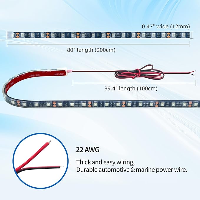 12V Marine Boat LED Light Strip Super Bright, 2 Pack 6.56FT IP68 Fully Waterproof RV Front Cap Lights, Golf Cart Underglow Roof Lights Strip for Truck ATV UTV SUV Car Pickup Trailer, Cuttable, White