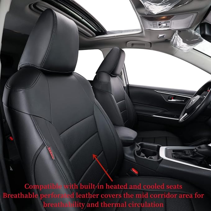 coverdream Rav4 Waterproof Leather Seat Covers Custom Fit for 2019-2024 2025 Toyota Rav4 Hybrid (Not for XSE/SE/Plug-in Hybrid),Full Coverage,Airbag Compatible,Car Seat Protector(Full Set,Black)