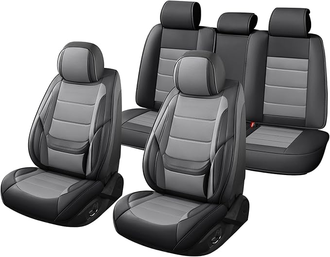 Car Seat Covers Full Set Custom Fit for Saturn Aura 2006-2009,Premium Faux Leather with Lumbar Support, Breathable, Anti-Slip & Soft Touch(blackgray,Fullset)