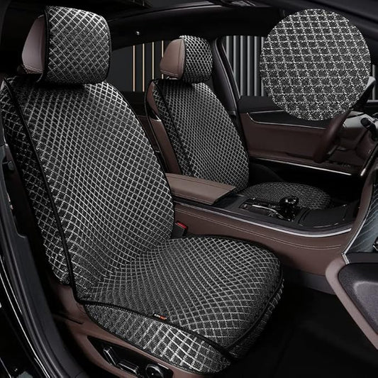 Luxury Full Coverage Car Seat Covers, Premium Breathable 3D Diamond Pattern Fabric, All-Season Automotive Interior Seat Protectors, Universal Fit for Sedan SUV Truck (2 Fronts Black)