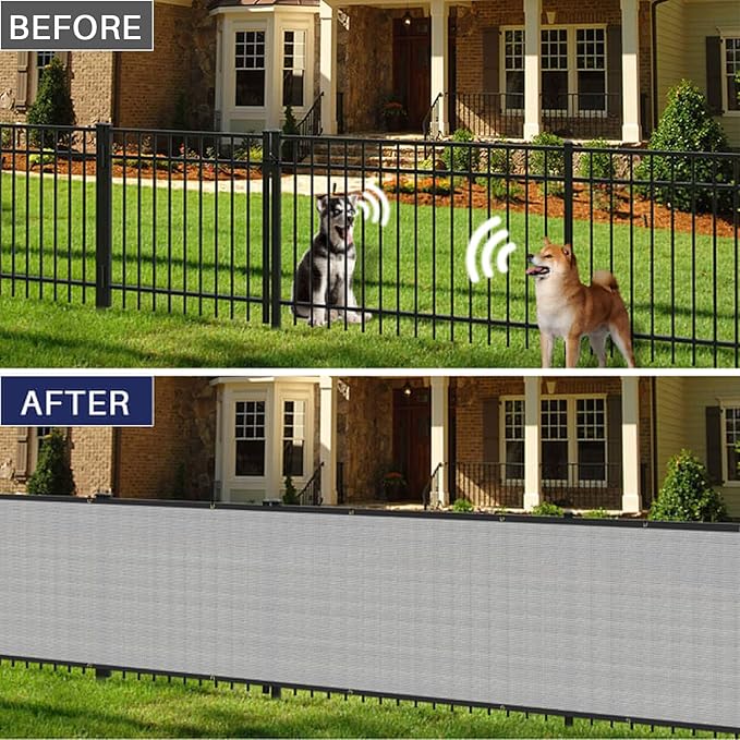 Windscreen4less Privacy Fence Screen Heavy Duty Windscreen Fencing Mesh Fabric Shade Net Cover with Brass Grommtes for Outdoor Wall Garden Yard Pool Deck, 8'x198' Light Gray