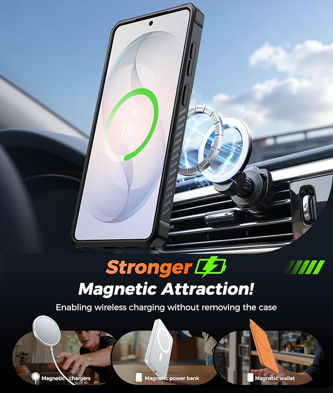 FNTCASE for Samsung Galaxy S26 Case: with [Magnetic Ring Kickstand] [Screen Protector] [Compatible with MagSafe] [Military-Grade Drop Protection] Dual-Layer Protective Phone Cover Translucent Black