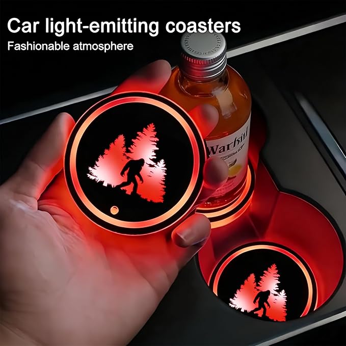 Skull LED Cup Holder Lights for Car,2Pcs LED Light Up Cup Holder Coasters with USB Charging 7 Colors 3 Modes,Waterproof Interior Atmosphere Lamp,Car Decor Accessories Skeleton Gifts for Women Men