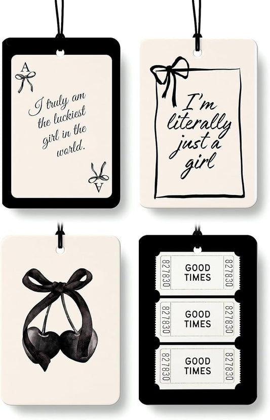 Retro Coquette Black Cologne Car Air Freshener 4 Pcs, Preppy Girly Bow Poker Cherry Ticket Hanging Air Freshener for Cars Bathroom Dorm Books Decor, Vintage Accessories Gifts for Women Girls