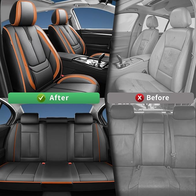 Fit Prius Car Seat Covers for Toyota Prius 2001-2024 2025 2026 -Upgraded Premium Waterproof & Breathable Leather,Airbag Compatible,All-Weather Seat Cushion Protector,Full Set,Black-Brown