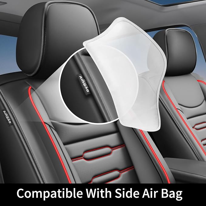 Fit Fj Cruiser Car Seat Covers for Toyota Fj Cruiser 2007-2013 2014-Upgraded Premium Waterproof & Breathable Leather, Airbag Compatible,All-Weather Seat Cushion Protector (Full Set, Black+Red)