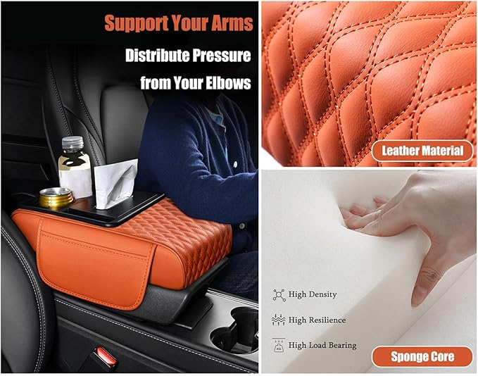 Car Armrest Center Console Cover for Lincoln MKX 2007–2018, Center Console Pad with Cup Holder, Multifunctional Armrest Cushion,D Grey