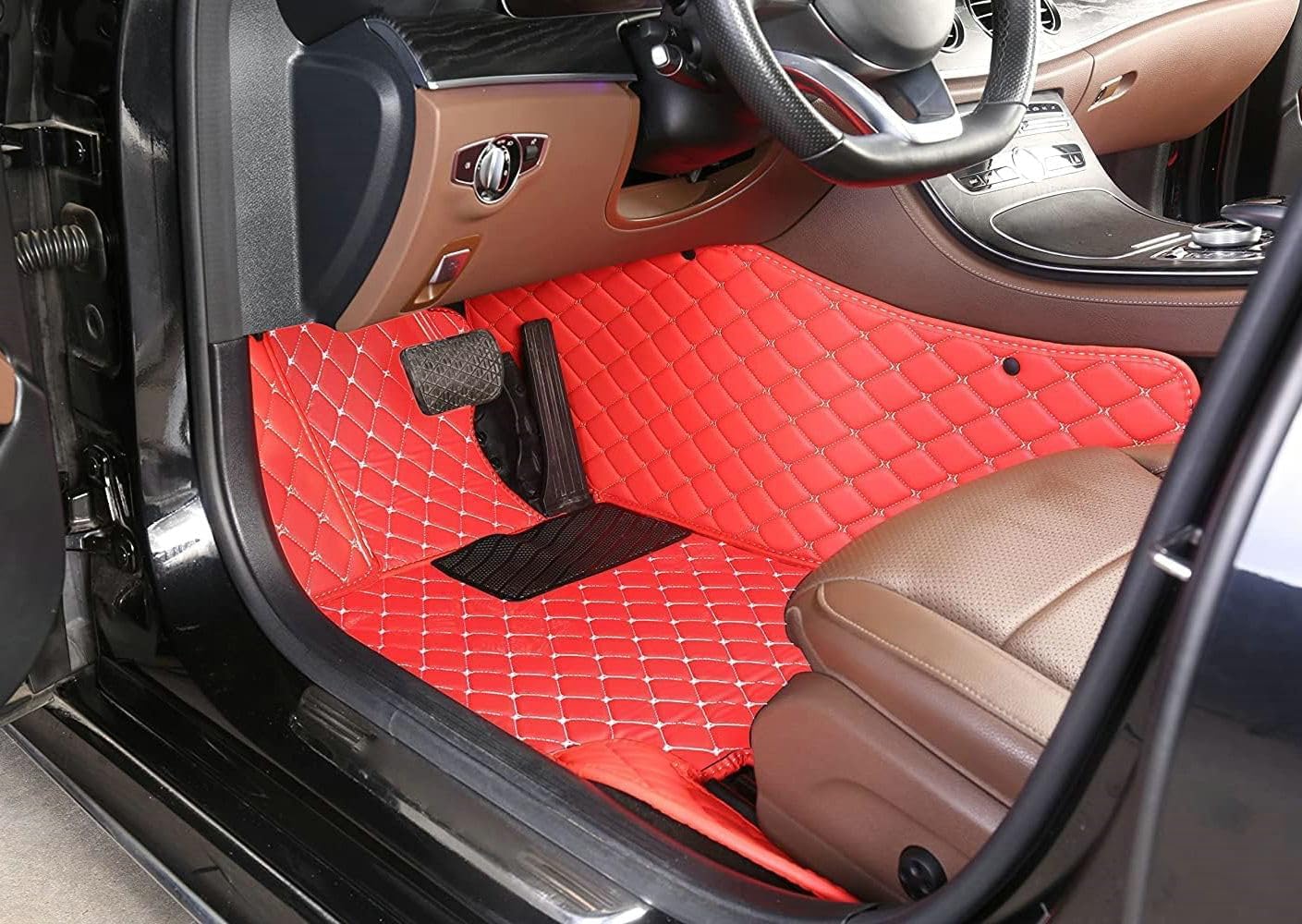Custom Artificial Leather Waterproof All-Weather Car Floor Mats Fit for 99% Sedan SUV Sports Car Vehicle Car Mat (Pink Black Beige)