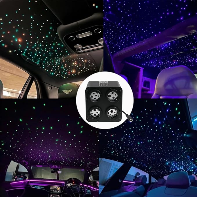 AMKI Updated 4Color Twinkle 36w Starlight Headliner Kits 400pcs 0.03in 9.8ft Fiber Optic Light Cable 4 Ports Starlight Box App/Remote Control Sound Mode for Car Home Ceiling Decoration
