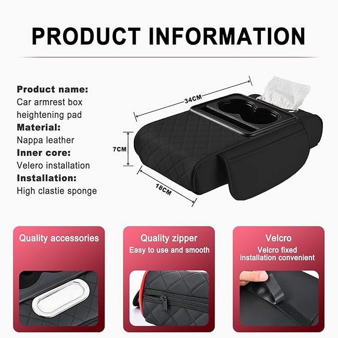 Car Armrest Storage Box for Nissan Hardbody (D21) 1986–1997, Center Console Organizer with Side Pocket, Ergonomic Memory Foam Armrest Cushion, Car Elbow Support Pad,A Black