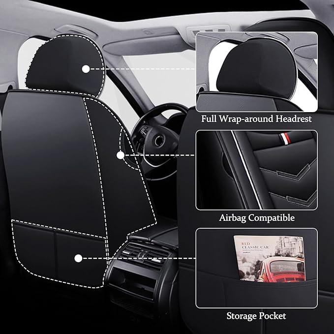 Car Seat Cover for Ford Explorer 2000-2025, Waterproof Durable Compatible Airbag, Premium Leather Seat Protector(5 Seats Luxury,Black White)