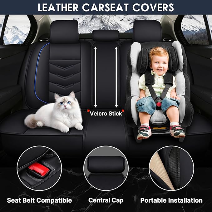 Car Seat Cover 2 Seats for Chevrolet Camaro 2000-2024, Durable Wear Resistant Waterproof Vehicle Cushion Covers, Breathable No Odor Premium Leather Vehicle Seat Covers.(Standard,Black Blue)