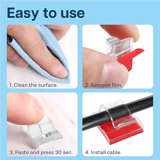 MMOBIEL 120pcs Self Adhesive Cable Clips – Wire Holder Clear Hooks Cord Organizer – Cable Management for Under Desk, Wall, Car, Office, Electrical Wires etc. – Wire Organizers Diameter 0.26 inch
