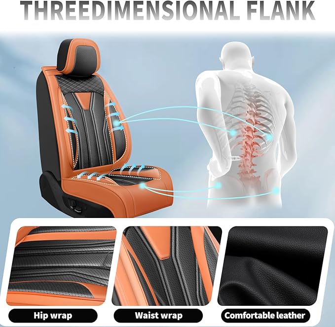 Fit Prius Car Seat Covers for Toyota Prius 2001-2025 2026 -Full Set Premium Leather, Waterproof, Breathable，All-Weather Seat Cushion Protecto & Airbag Compatible, 5-Seats Orange & Black
