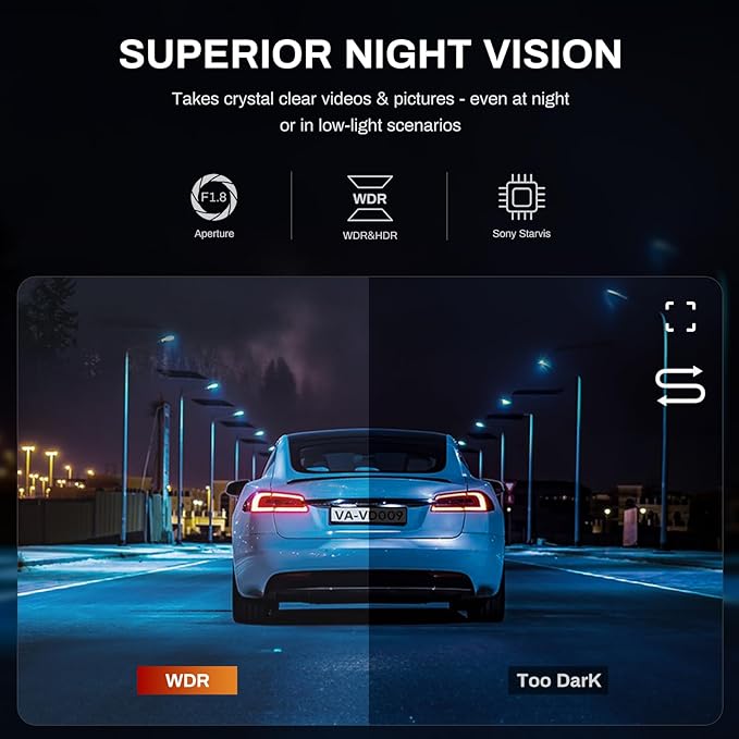 2.5K Dash Cam, Full HD Dash Camera for Cars, 5G Wi-Fi & App Control Car Camera with Super Night Vision, 170°Wide Angle, WDR, 24H Parking Mode, Free 64GB Card