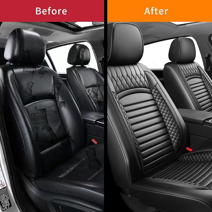 Fit Prius Car Seat Covers for Toyota Prius 2001-2024 2025 2026 - Upgraded Premium Waterproof & Breathable Leather, Airbag Compatible, All-Weather Seat Cushion Protector (2 Front/Black)