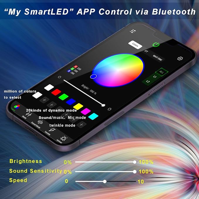 AZIMOM Mini 6W 200pcs Twinkle Fiber Optic Starlight Headliner Kit for Car Home 0.03in 6.5ft End Glow Fiber Strands Sound-Activated APP& Remote Control Starlight Engine