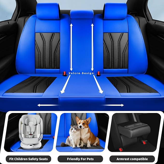 Fit Versa Car Seat Covers Compatible with Nissan Versa 2008-2025 2026 - Full Set Premium Leather， Waterproof Breathable， All-Weather Seat Cushion Protecto&Airbag Compatible （Blue & Black