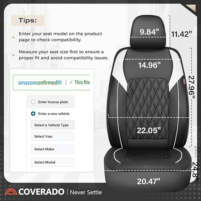 Coverado Automotive Seat Covers, Car Seat Covers Full Set, Car Seat Cover, Waterproof Seat Covers, Car Seat Protector Car Seat Cushion Interior Truck Accessories Universal Fit Most Cars, Black&White