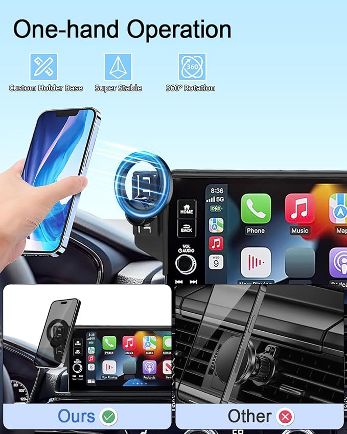 PZK Car Phone Holder for Toyota RAV4 2019 2020-2023 2024 2025 Hybrid LE/XLE/Premium Accessories 7/8-Inch Screen 360° Rotation Phone Mount Compatible with Magsafe Not Affect Vent (Not fit 9/10.5 inch)