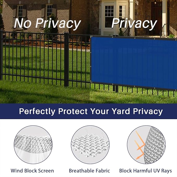 Windscreen4less Privacy Fence Screen Heavy Duty Windscreen Fencing Mesh Fabric Shade Net Cover with Brass Grommtes for Outdoor Wall Garden Yard Pool Deck, 8'x261' Blue